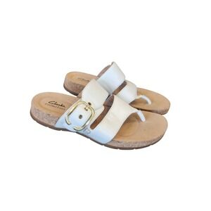 NWOT Clarks Collection White Leather Buckle Sandals Size 10 Preppy Casual